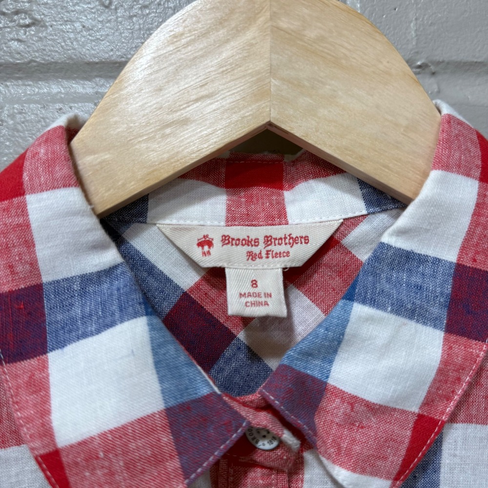 Brooks Brothers Red Fleece Plaid‎ Linen Blend Sleeveless Shirt Dress Red Blue 8 - Picture 8 of 11